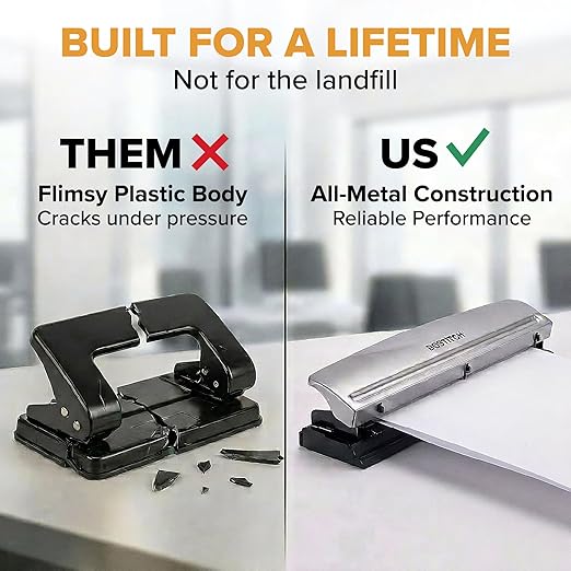 Bostitch 3 Hole Paper Punch, 15 Sheet Capacity, Metal Office Hole Puncher - Image 4