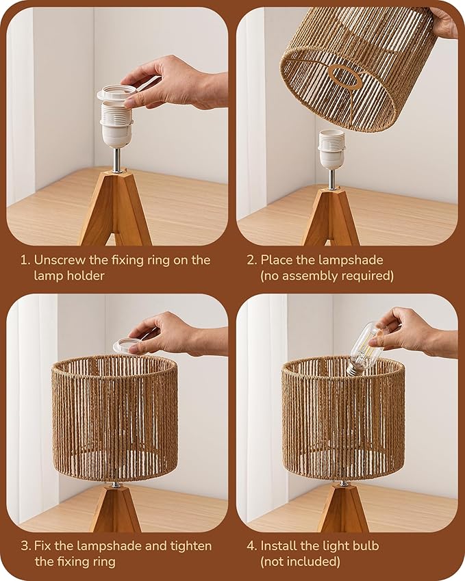 EDISHINE Small Rattan Table Lamp, Wood Tripod Bedside Lamp, Boho Nightstand Lamp - Image 4