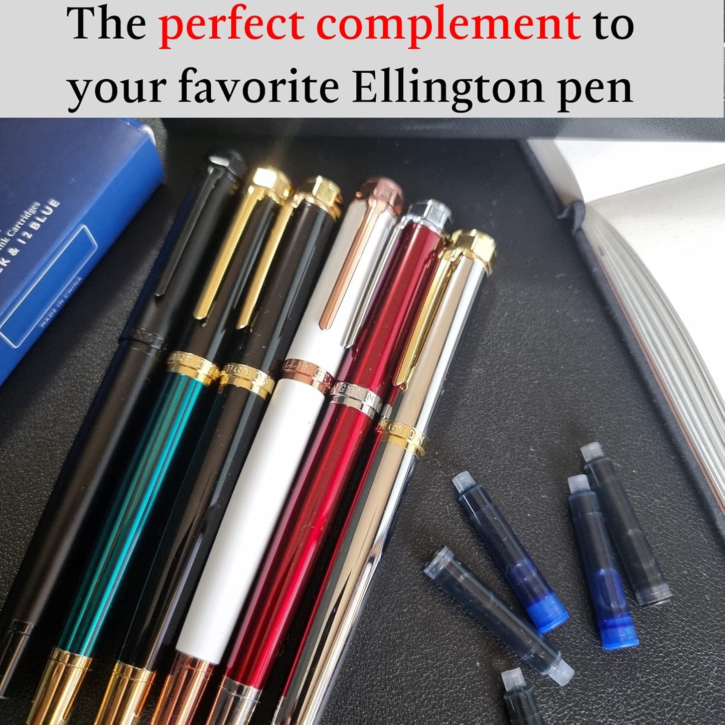 24 Vibrant Fountain Pen Ink Refills - 24 Pack International Standard Size Cartridges - Ink for Fountain Pens - Premium Quality & Non-Toxic, Long-Lasting & Waterproof, Dries Quickly