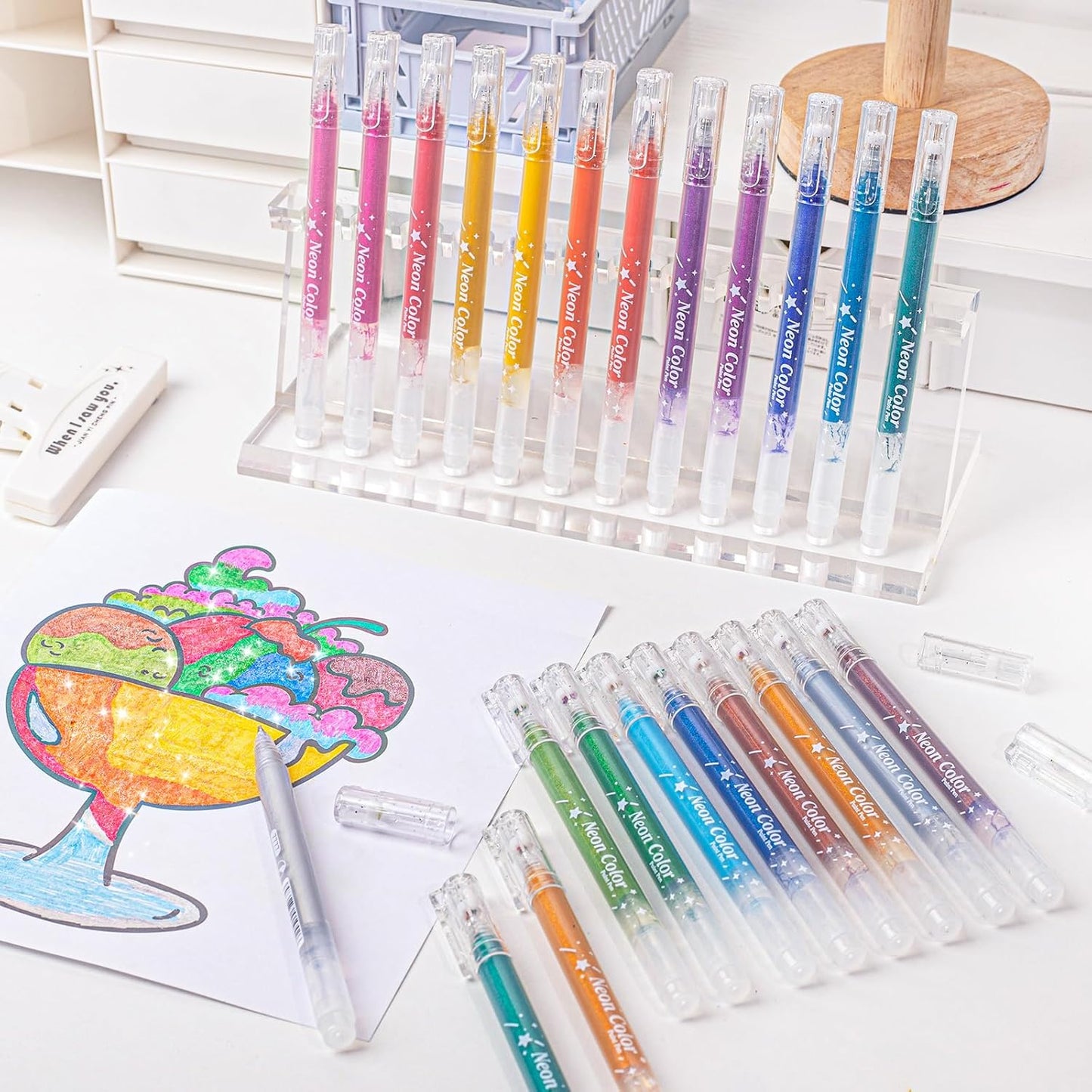 glitter gel pen 36 Colors,Metallic Vibrant Sparkle gel pens for coloring,glitter pens for adults,colored gel pens for Adult Coloring Books and Drawing (24)