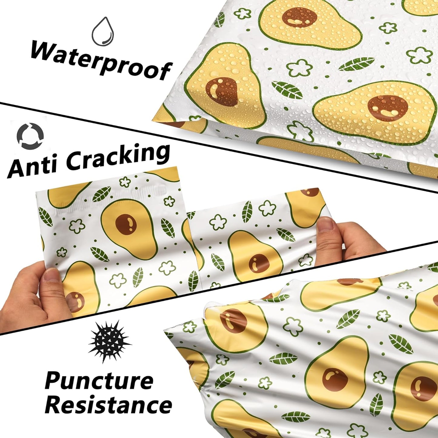 Poly Mailers 6x9 Inch 100 Pcs - Avocado printed Shipping Bags, 2.4mil Thickness, Waterproof and Tear Resistant Mailing Envelopes, Self-Sealing Packaging Bags for Small Business