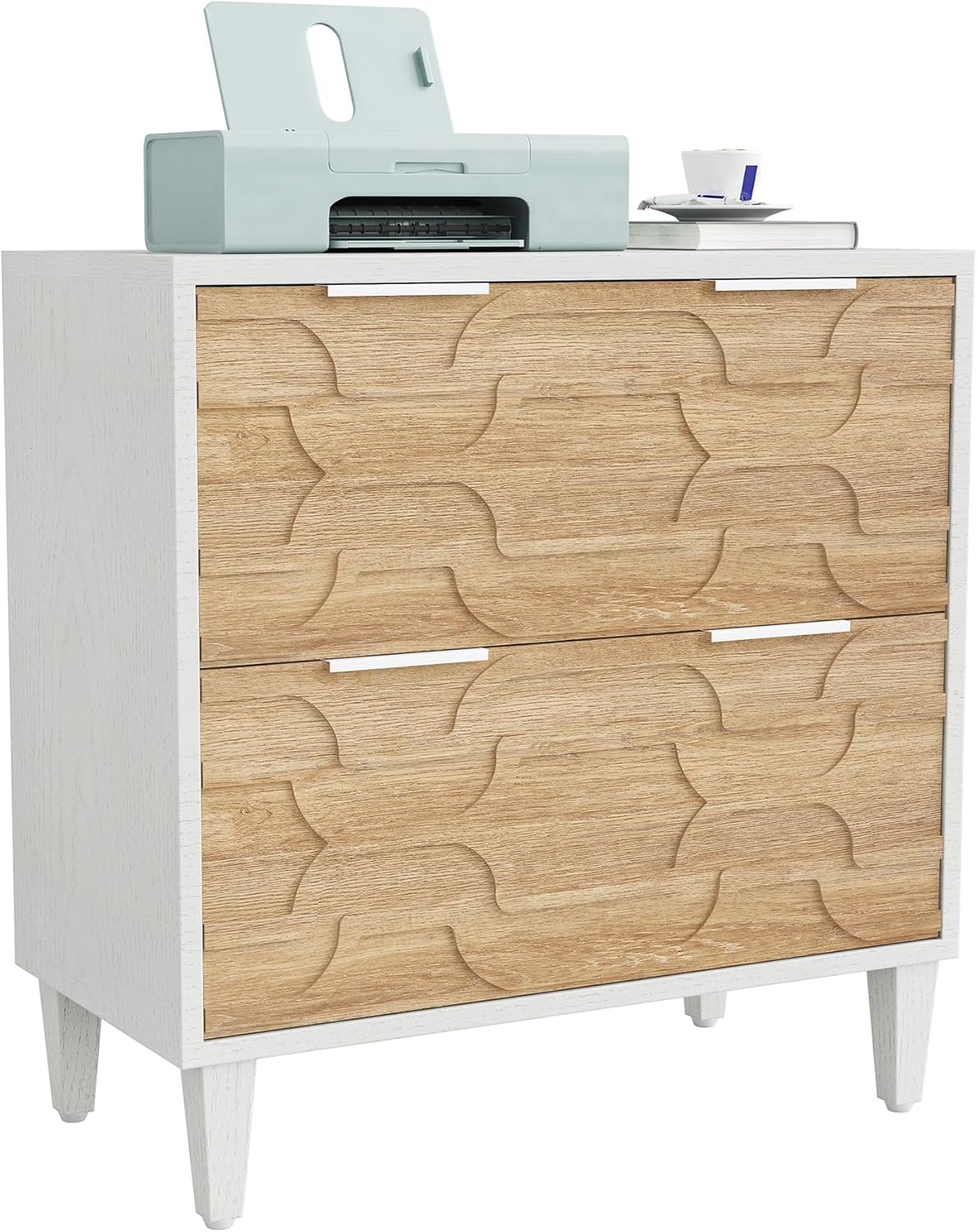 LITTLE TREE 2-Drawer File Cabinet, Lateral Filing Cabinet for A4/Letter/Legal Size, Office Storage Cabinet, Printer Stand with Storage Drawer for Home Office, Wood & White