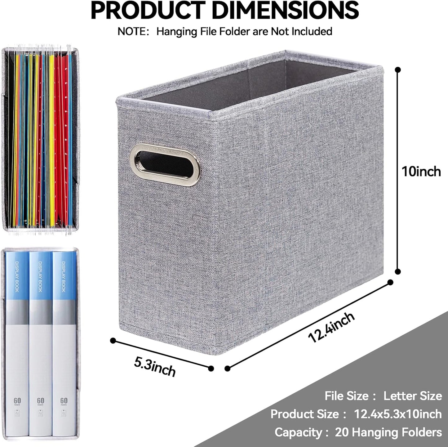 6 Packs Letter Size File Organizer, File Folders Organizer, Fabric Storage Box, Collapsible Paper Organizer with Metal Handle, Smooth PVC Rails, Only Box (Gray)