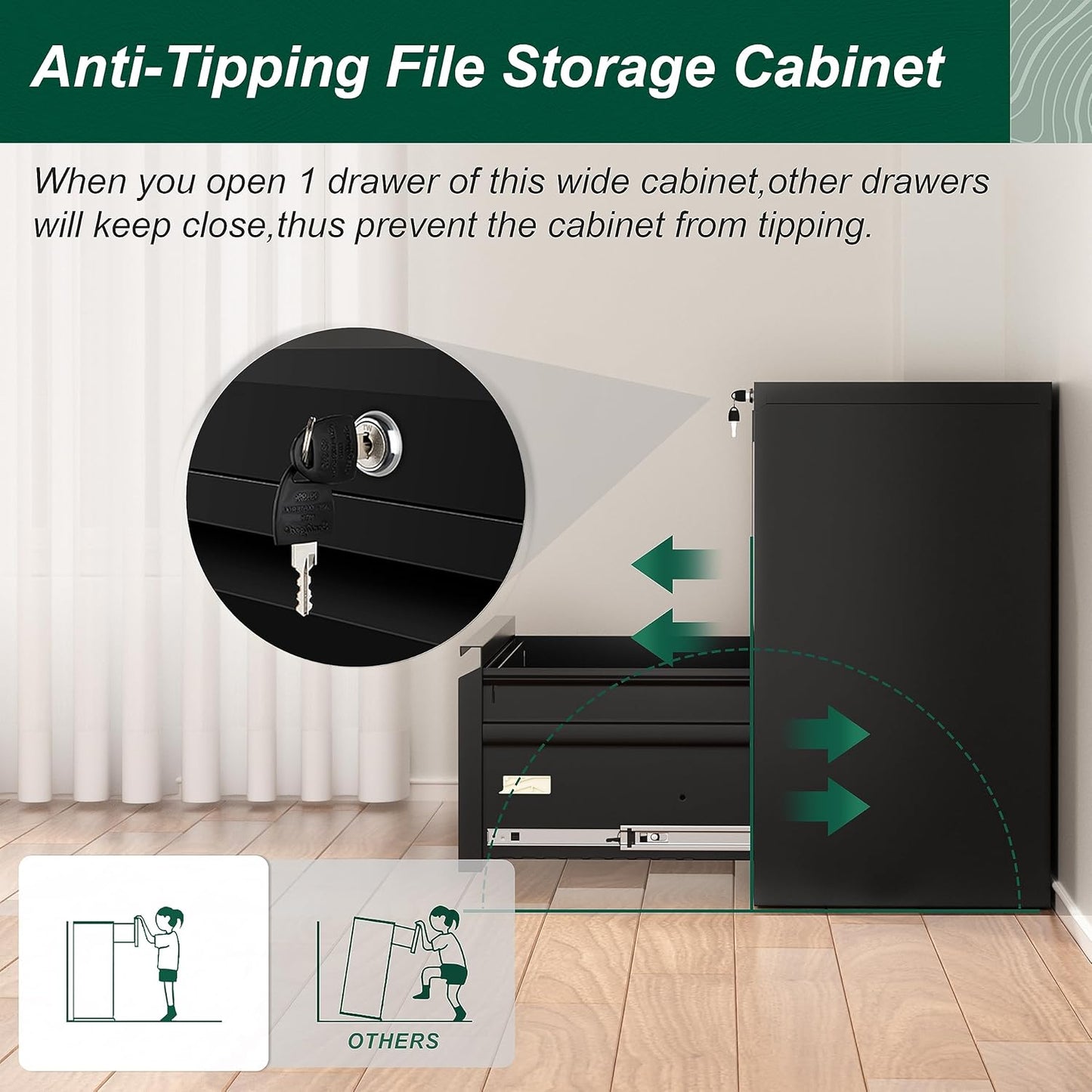 Superday Metal Lateral File Cabinet with Lock, 2 Drawer File Cabinet, Black Filing Cabinets with Lock, Filing Cabinets for Home Office/Legal/Letter/A4, Home Office Furniture for Hanging File