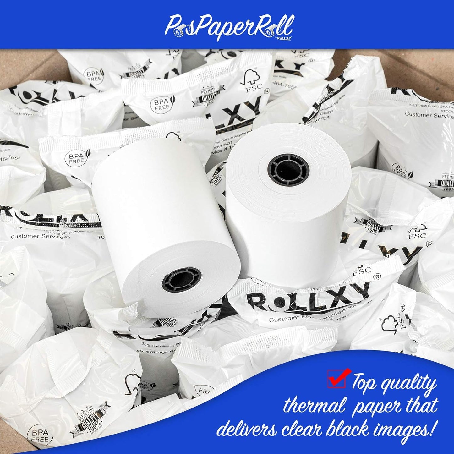 3 1/8 x 230 Thermal Paper Receipt Rolls (50 GSM - Solid Core) Fits All POS Cash Registers Printers, Clover Square Stations, Star Micronics SCP700, TSP100 BPA Free - Premium Grade (500 Rolls)