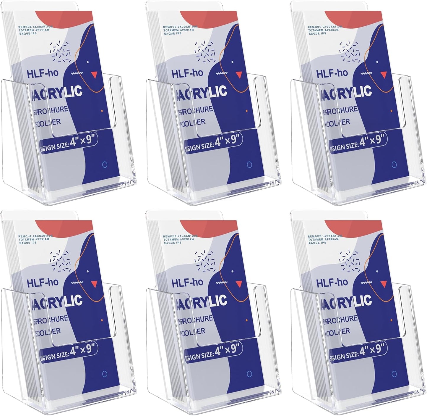 Brochure Holder 4x9 Inch Acrylic Literature Holders Clear Plastic Flyer Display Stand Countertop Use Pamphlet Holder Multi Purpose Organizer for Office, Lobby, Hotels, Trade Shows, 6 Pack