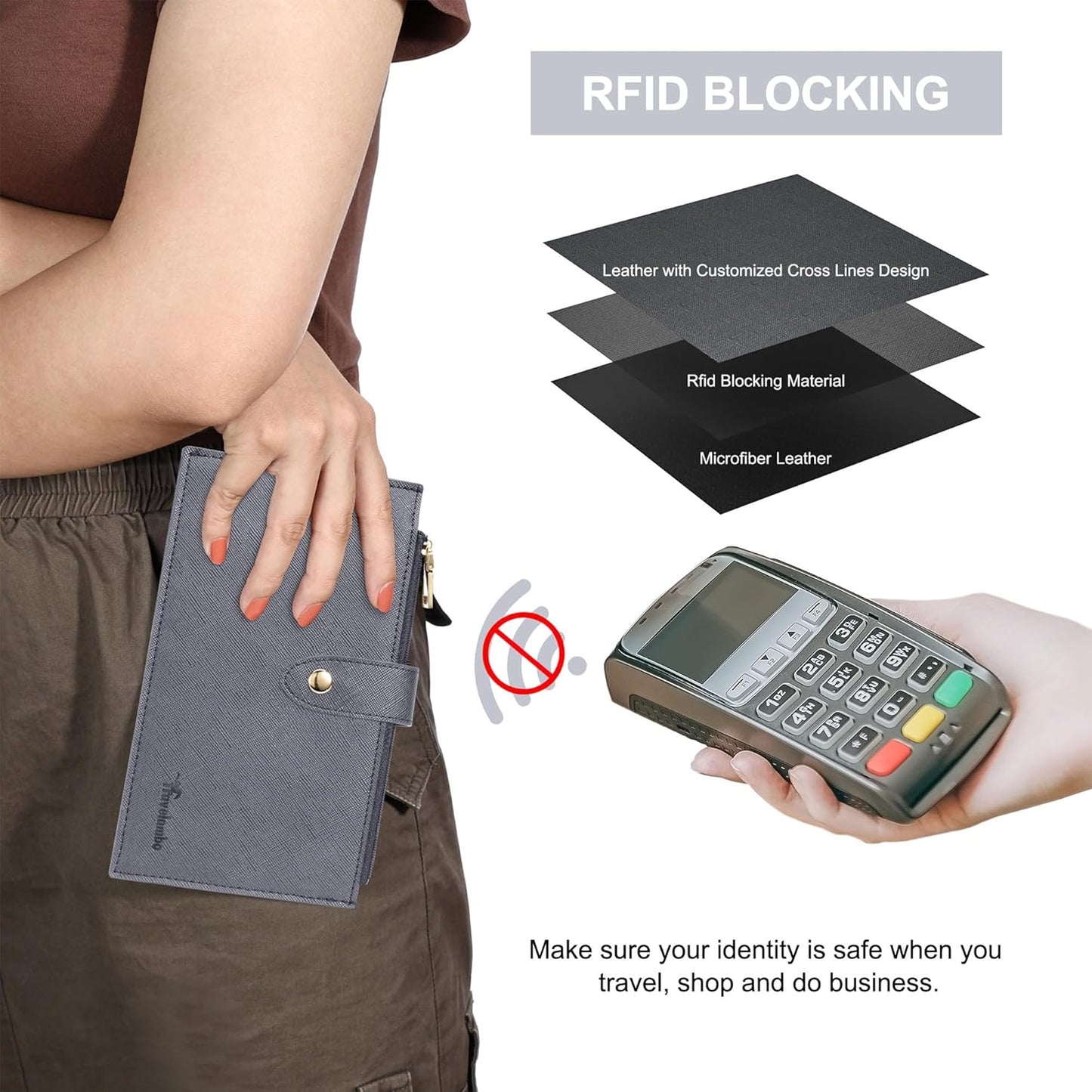 Travelambo RFID Wallet Women Large Size Bifold Multi Card Wallet Case with Zipper Pocke Credit Card Holder for Women