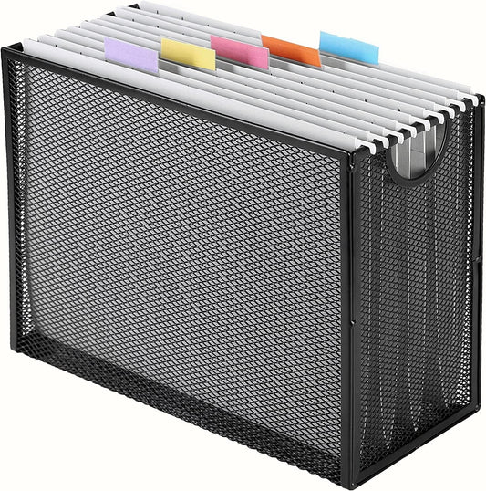 Sinboun Hanging File Organizer Letter-Size File Holder Filing Box Includes 5 Hanging Folders - Metal Mesh Magazine Letter Storage Cabinets File Cart for Office Home School, No Assembly Required