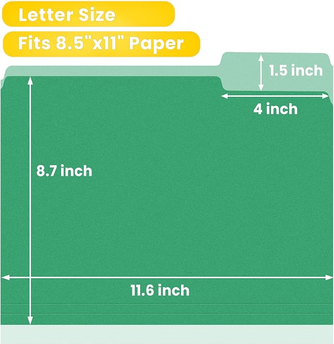 SUNEE File Folders Letter Size Green, 100 Pack Manilla Folders 8.5 x 11 1/3-Cut - Image 3