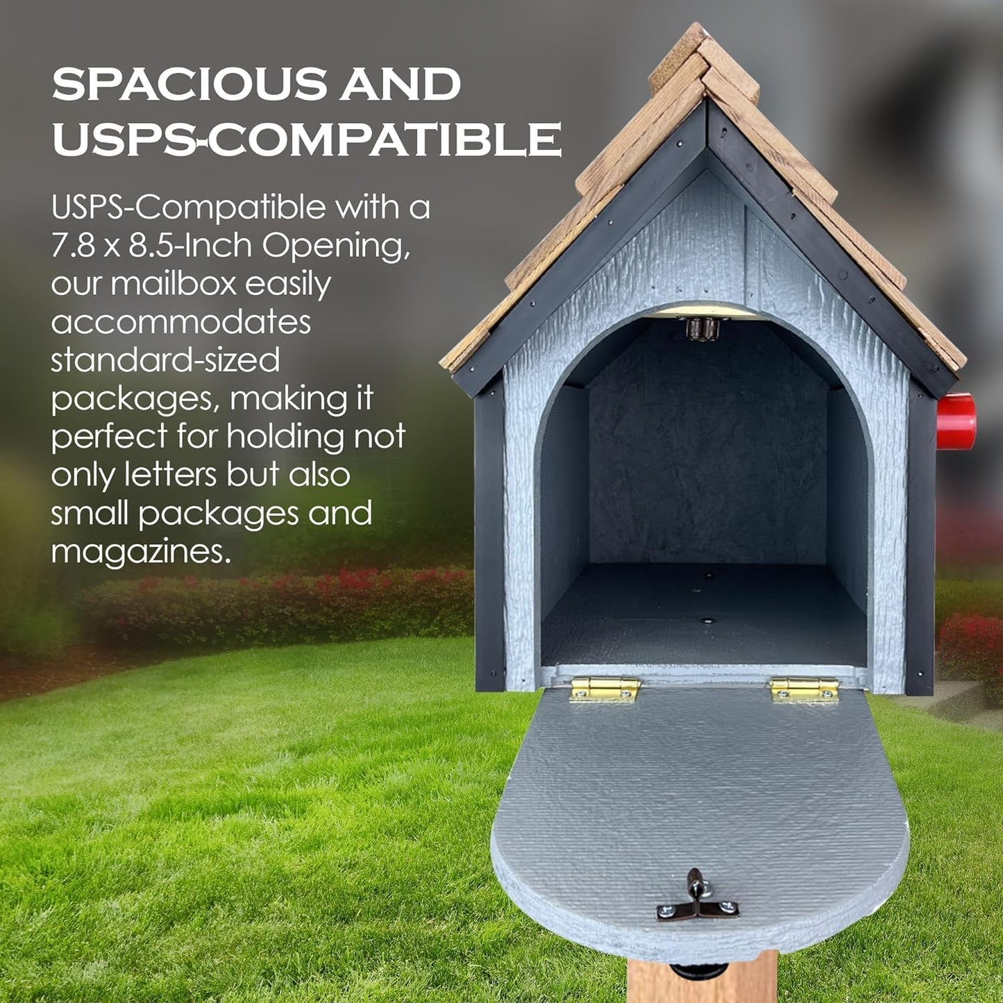 Peaceful Classics Amish Cedar Roof Wooden Mailbox with Window & Door Trim, Handcrafted Mailboxes for Outside, Post Mount Residential Mailboxes - (Green & White, Wood)