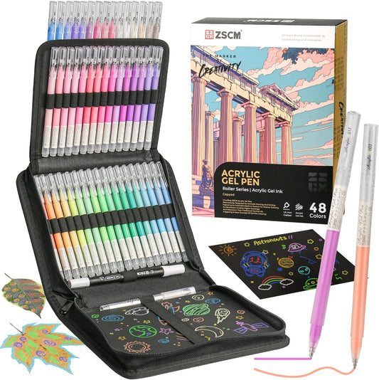 48 Colors 3D Acrylic Gel Pens & Black Paper Sketchbook for Drawing, 1mm Fine Point Acrylic Ink Pen, Opaque Archival Ink Pens for Black Paper Drawing, Sketching, Illustration, Card Making