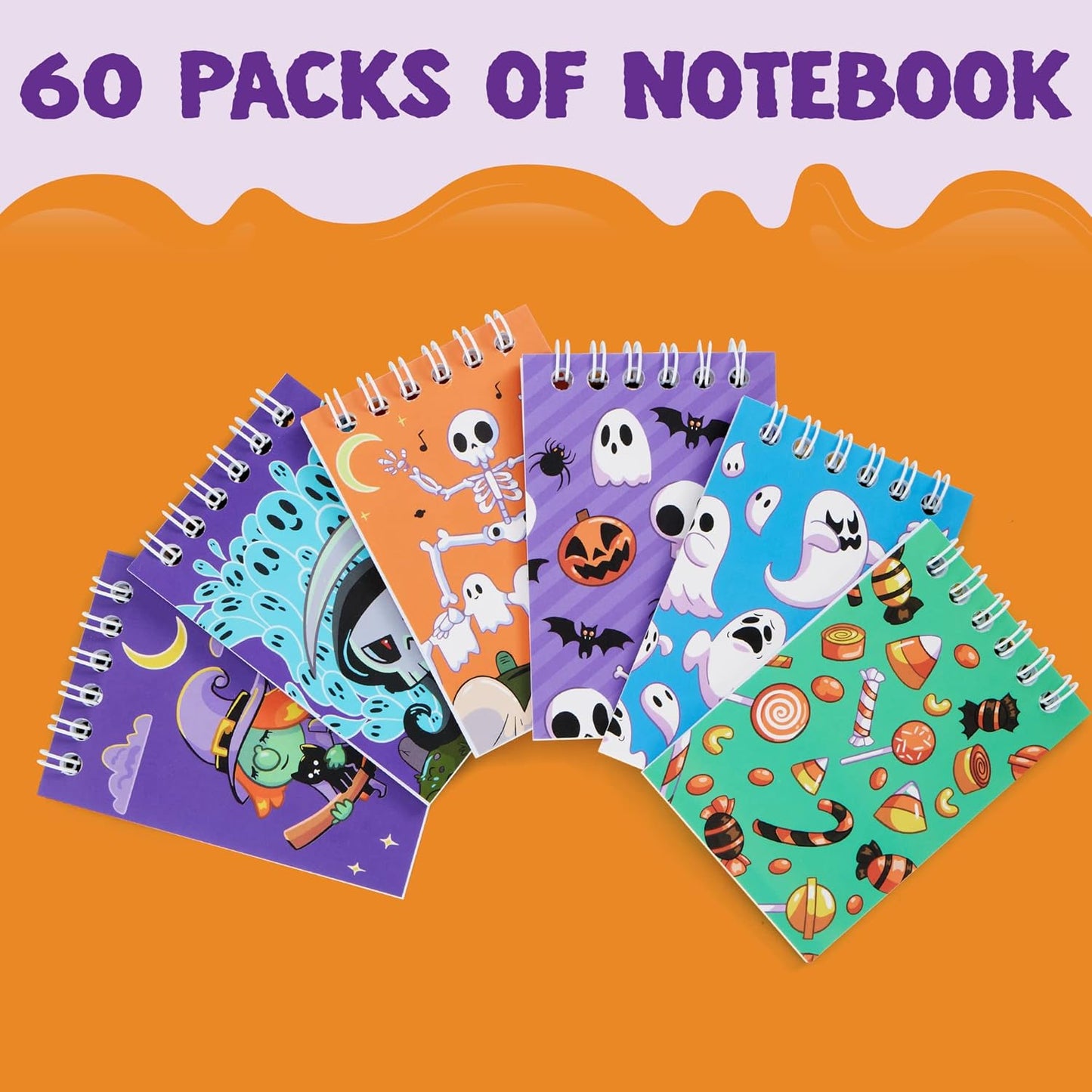 JOYIN 60 PCS Halloween Notepad Set (6 Designs), Halloween Spooky Notepads for Kids Boys Girls Home School Supplies, Classroom Party Favors, Trick or Treating, Goodies Bags Fillers, Non Candy Treats