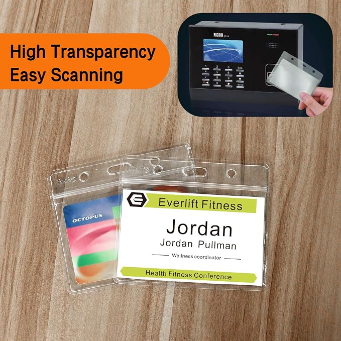 Fushing 300 Pcs Clear Plastic Horizontal Name Tag Badge ID Card Holders - Image 5