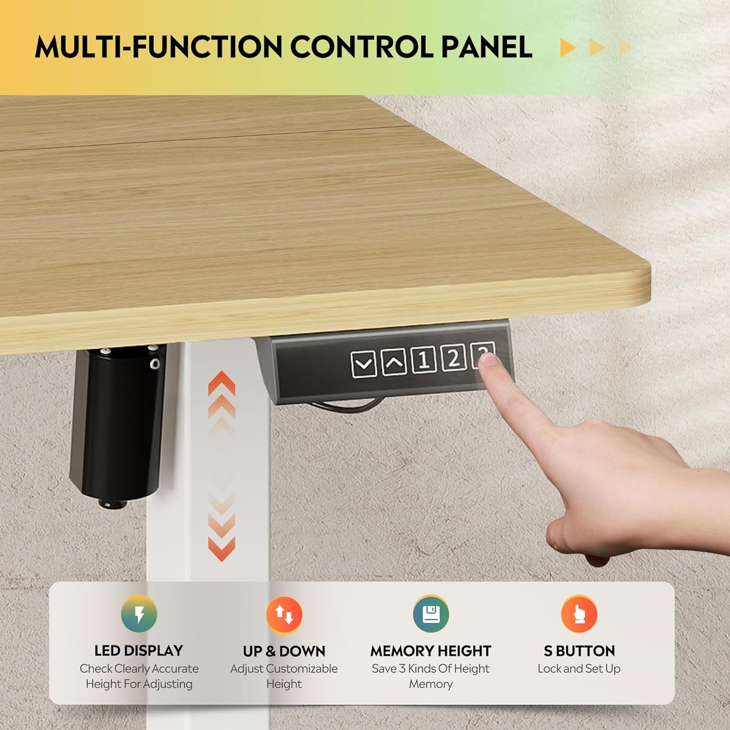 DEVAISE 40 Inch Electric Standing Desk, 3 Adjustable Height Stand up Desk for Home Office, Ergonomic Sit to Stand Desk with LED Touchscreen, 3 Memory Preset Computer Desk (Maple)