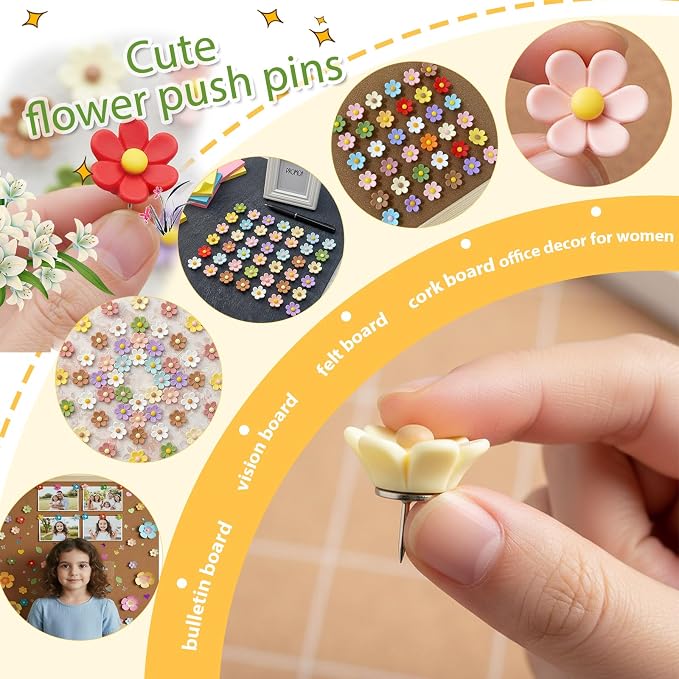 10pcs - 10 Colors Flower Push Pins Cute Thumb Tacks - Image 5