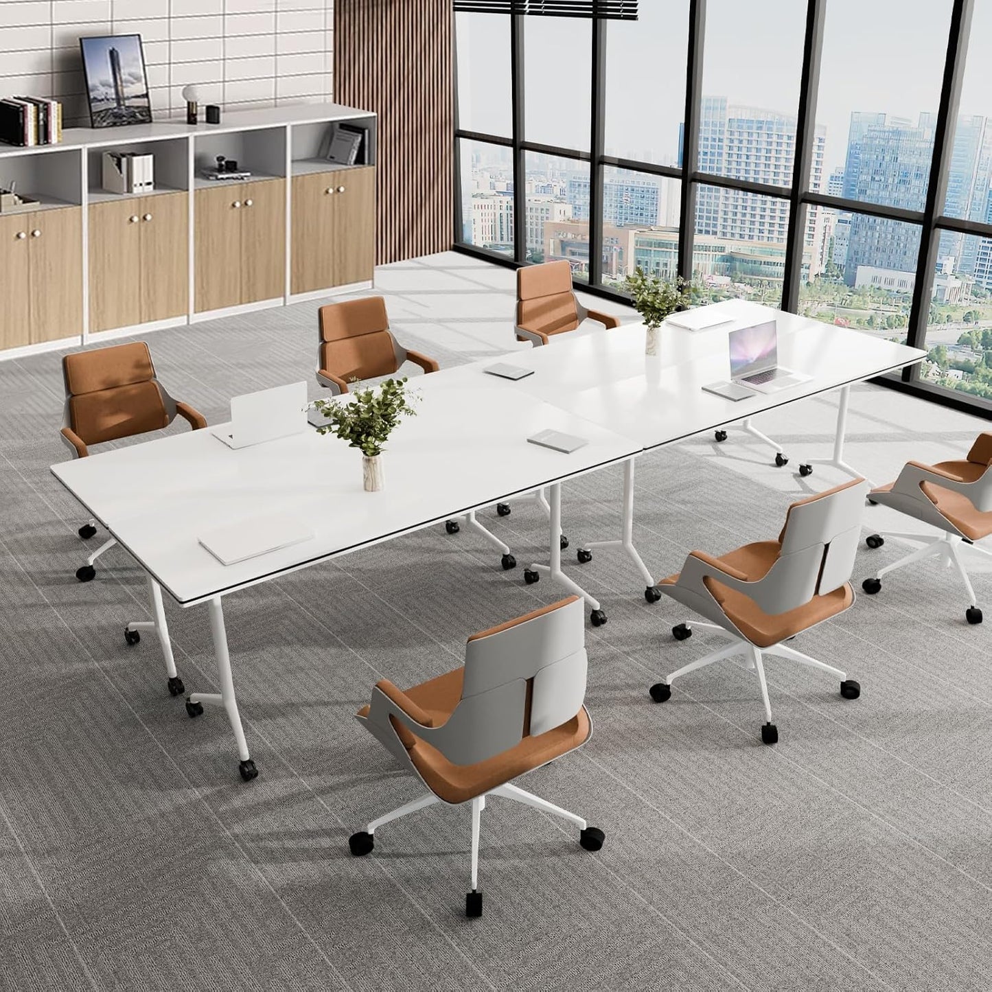Conference Table, Folding Conference Tables for 2-20 People, Modern Conference Room Table with Wheels, Super Sturdy Large Rectangle Mobile Meeting Seminar Tables for Office (2PCS 61.0in)