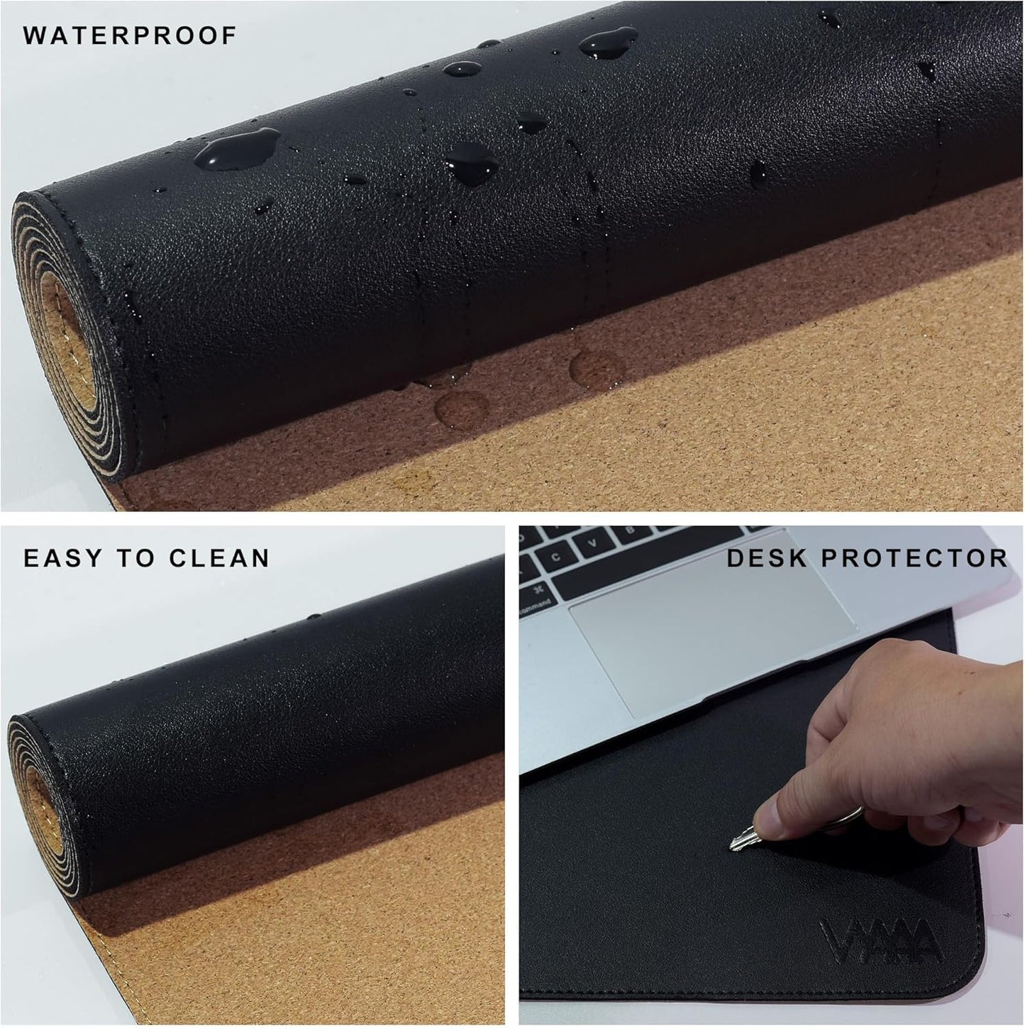 VYAAA Cork & PU Leather Desk Mat, 51"×19", Keyboard Mouse Pad, Office Desk Mat for Home or Office (Black)