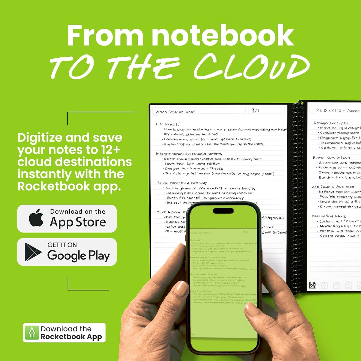 Rocketbook New Core Reusable Spiral Notebook, Letter Size 8.5x11, Green - Lined Pages, App-Connected, Erasable, Durable Cover, Ideal for School, Work, and Creative Projects