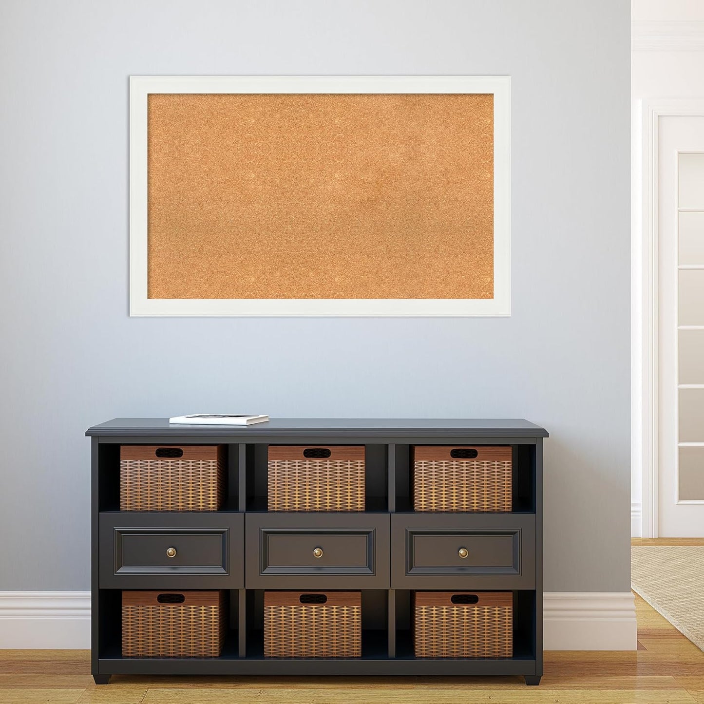 Amanti Art Natural Cork Board for Wall, 27x43 Vision Board with White Frame, Large Corkboard Office Decor for Home Organization, Casual Corkboard Pinboard to Display Items for Home Organization in