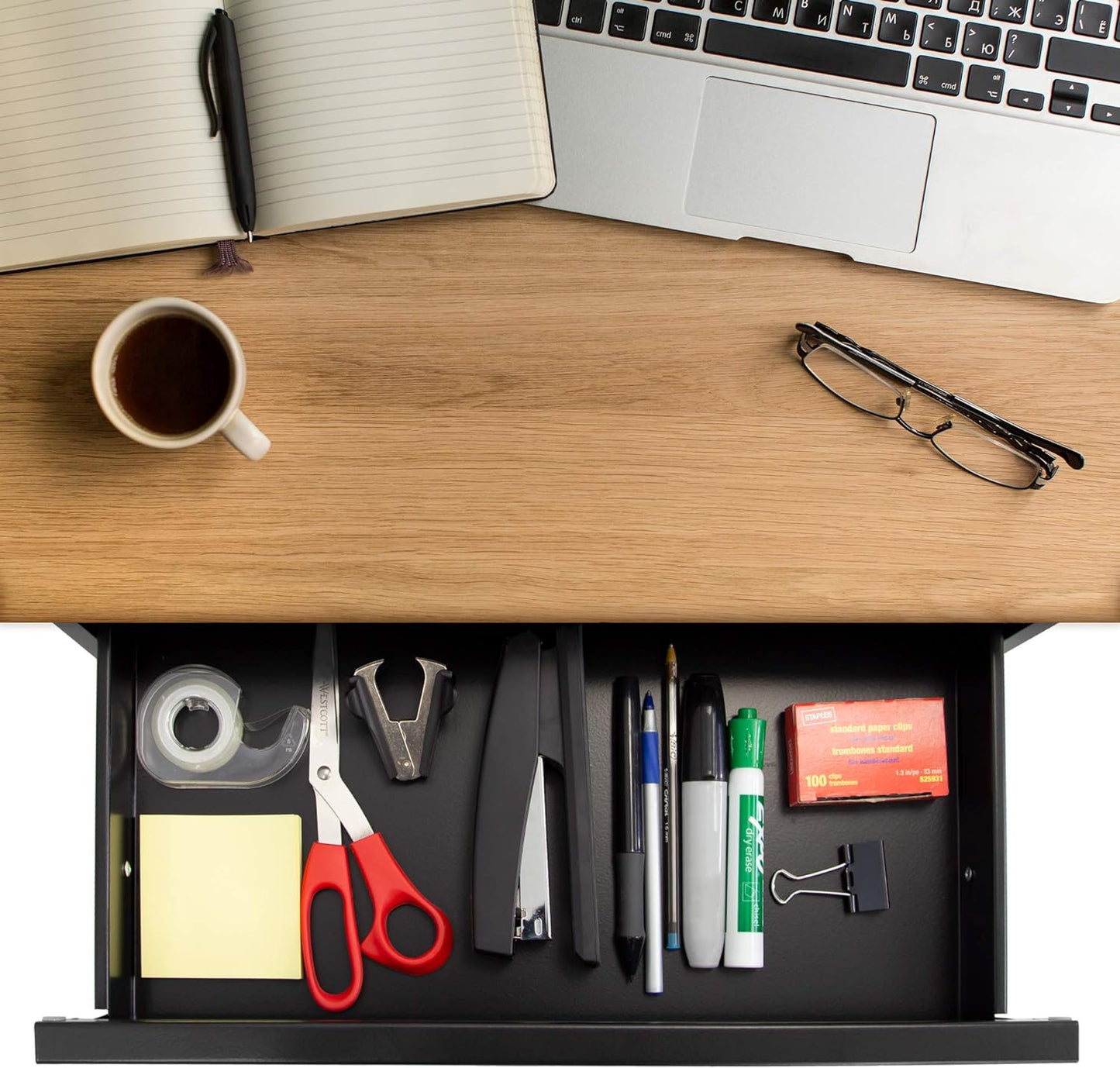 Mount-It! Under Desk Pull-Out Drawer with Lock and 2 Keys Included | Office Storage Organizer | Mounts to Desktops Tables and Workbenches Over 0.71 Inches Thick | Matte Black