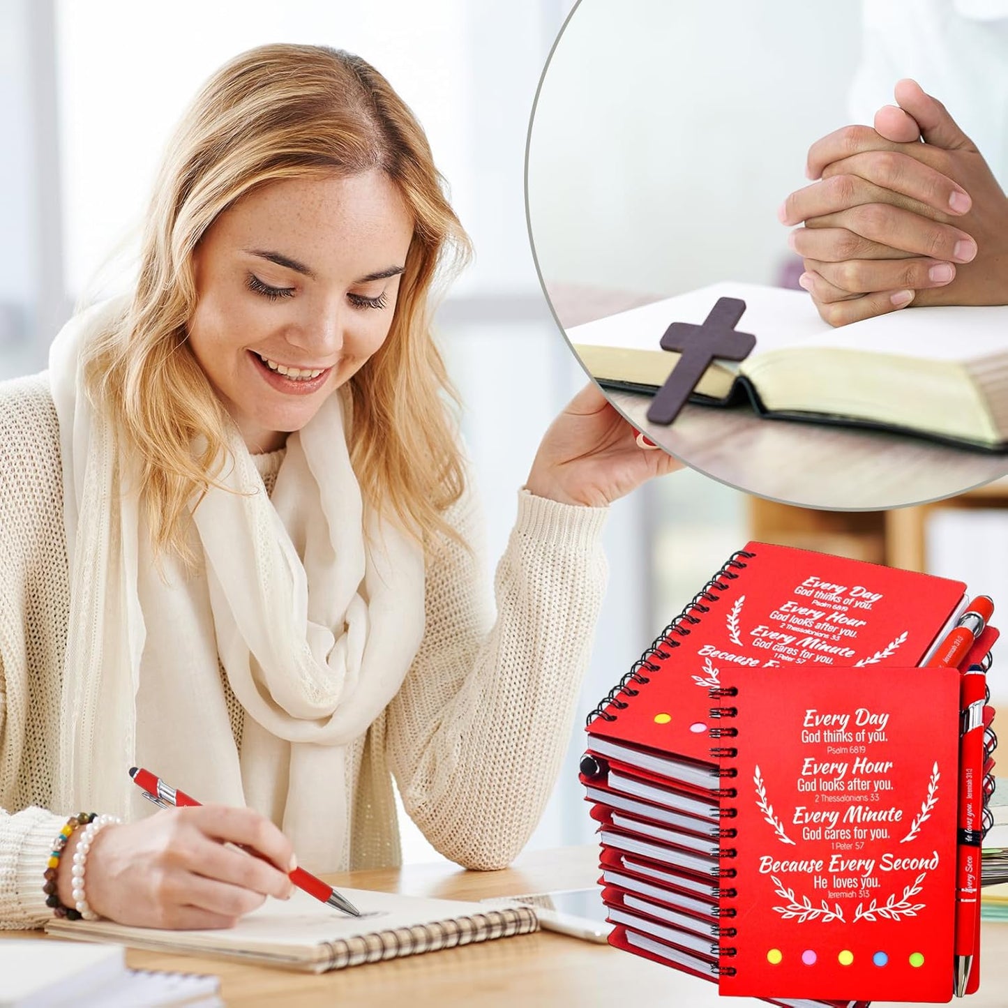 40 Pcs Bulk Fathers Day Christian Gifts Prayer Journal for Woman - 20 Set Religious Notepad with Christian Pen - Bible Notebook - Church Gifts for Inspirational, Bible Study, Devotions ( Red )