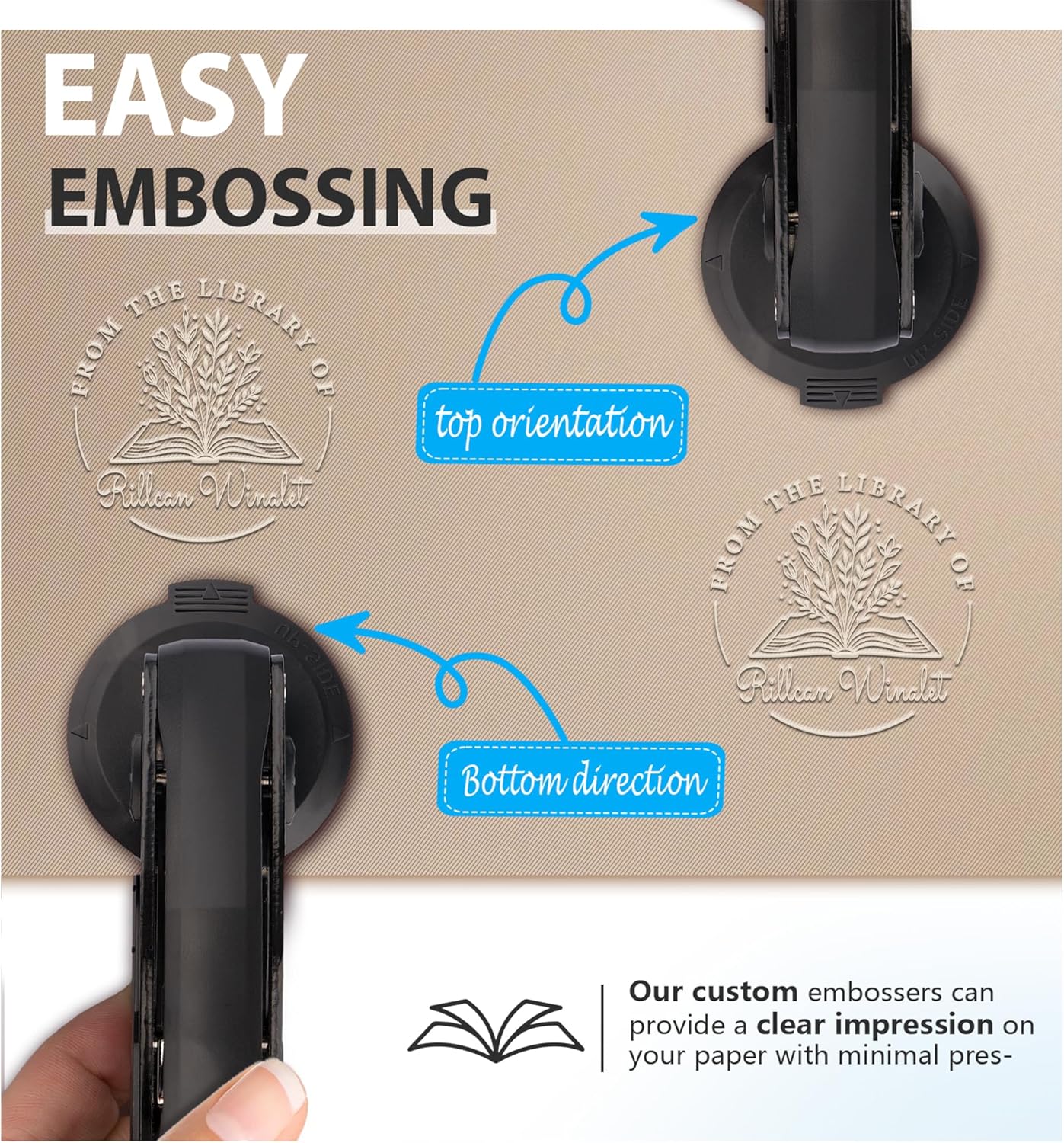 Custom Book Embosser | Book Stamp Personalized | Personal Library Embosser Custom Self-Ink Stamp from The Library of Customizable Embossing (Flowers 1)