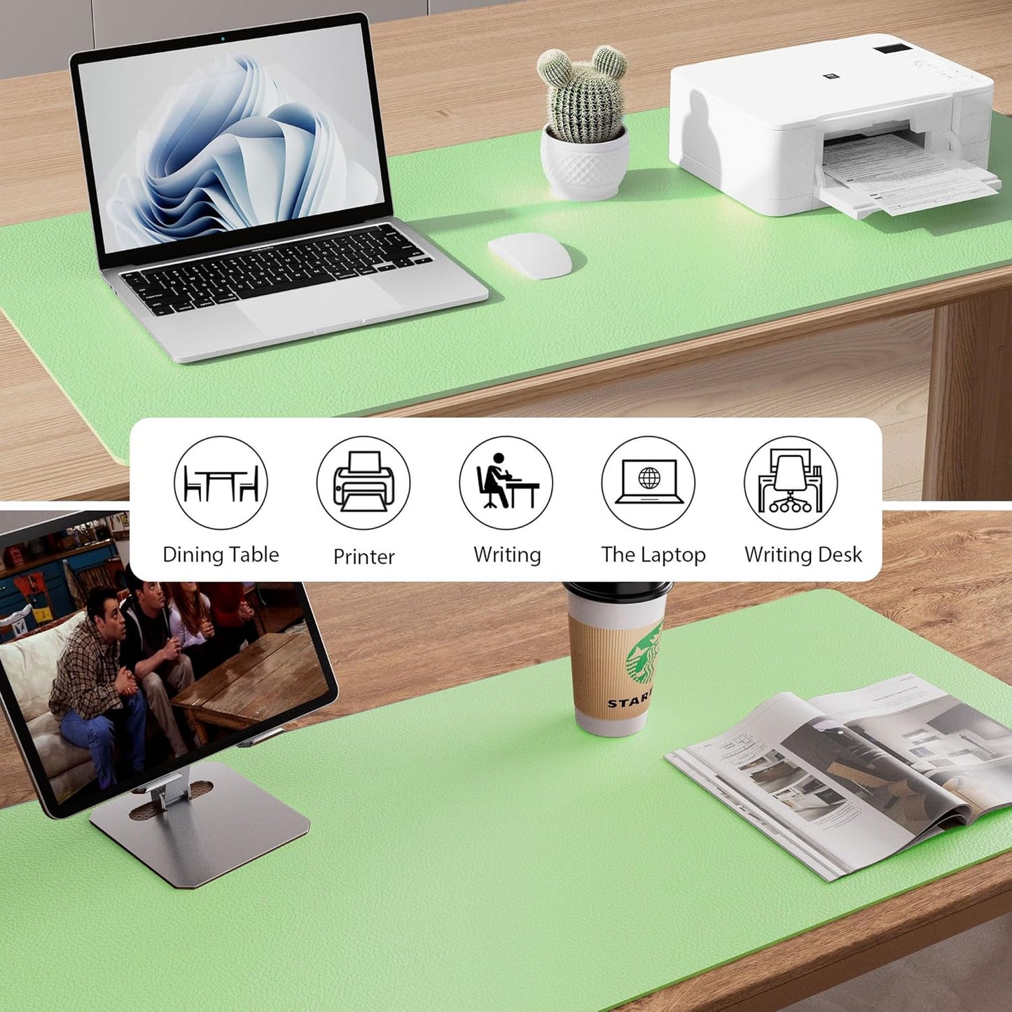 Aothia Leather Desk Pad Protector, Mouse Pad, Office Desk Mat, Non-Slip PU Leather Desk Blotter, Laptop Desk Pad, Waterproof Desk Writing Pad for Office and Home (31.5" x 15.7", Foam Green)