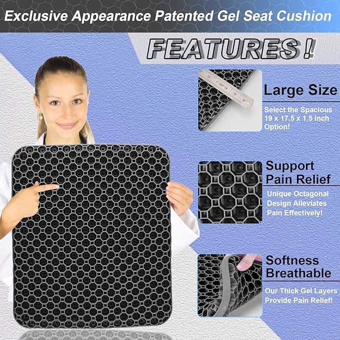 Seat Cushion, Gel Seat Cushion for Long Sitting– Back, Tailbone Pain Relief Pad - Image 3