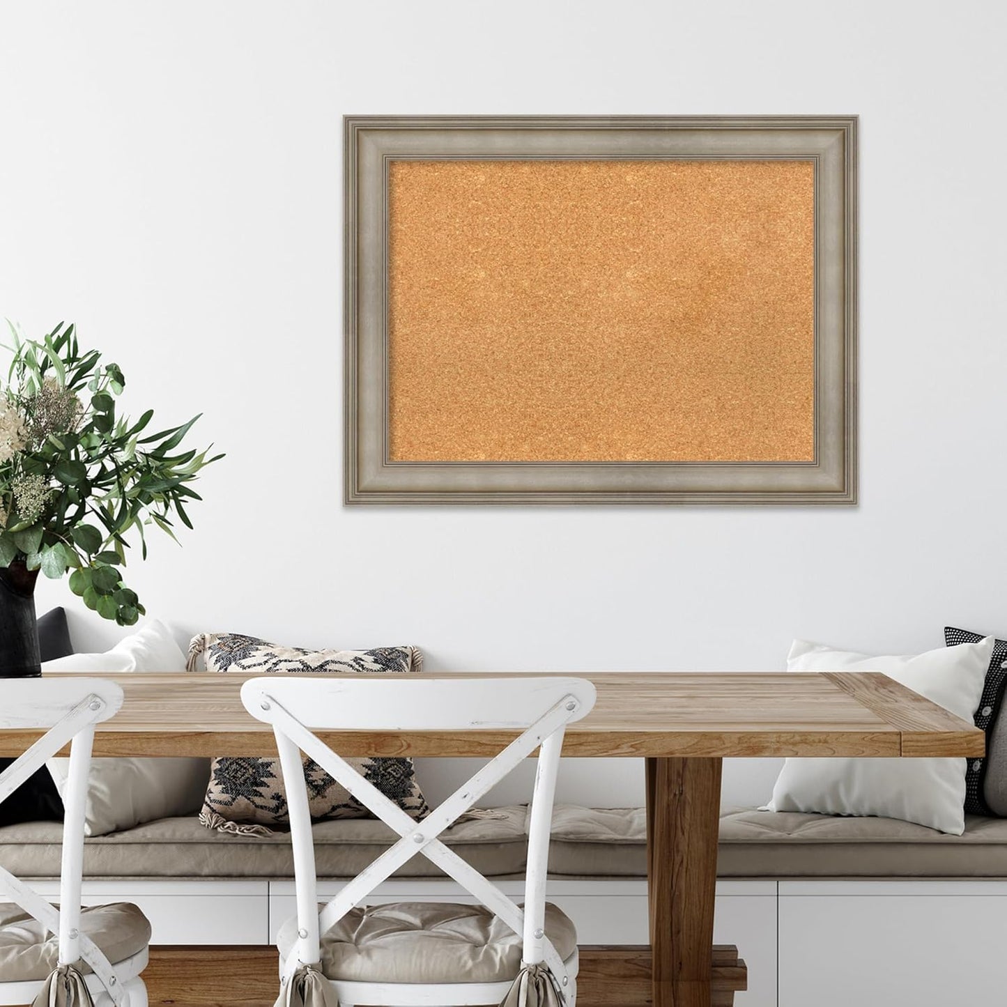Amanti Art Natural Cork Board for Wall, 25x33 Vision Board with Silver Wood Frame, Medium Corkboard Office Decor for Home Organization, Traditional Corkboard Pinboard to display items for home