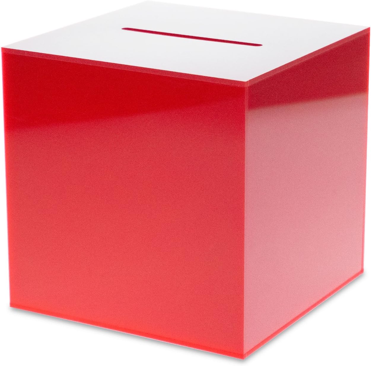 Source One Premium Acrylic Cube Donation Box with Deluxe Rear Open Door and Cam Lock Suggestion Box (6 Inch, Red)