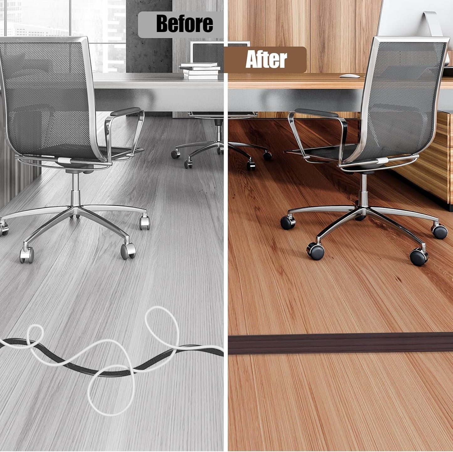 Floor Cord Cover Self Adhesive Cord Hider,10FT Cable Management, Extension Strip Protector for Wires, Prevent Cable Trips for Offices, Gyms, Exhibitions Cavity:0.39"(W) x 0.27"(H) Black Wood