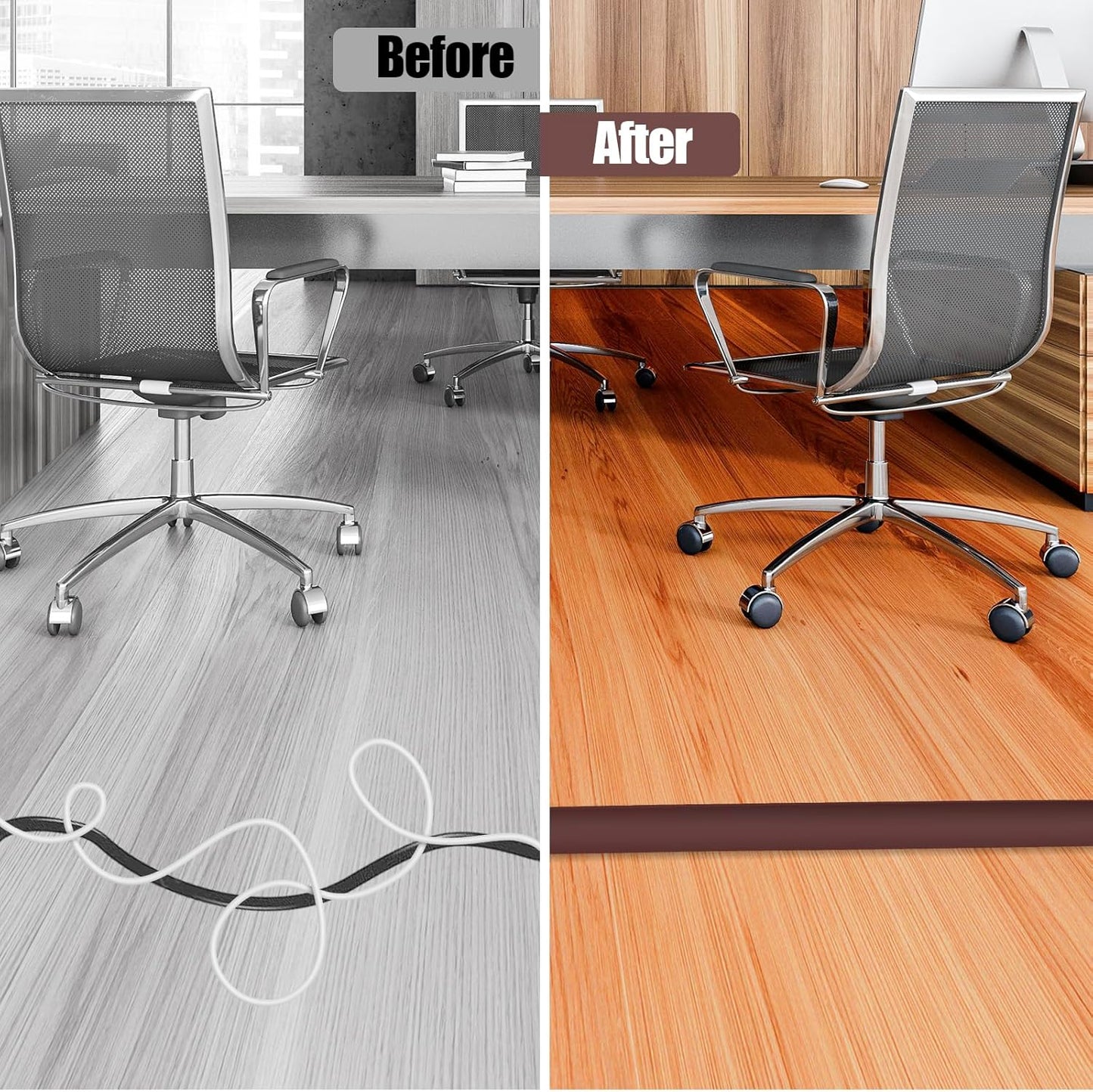 Floor Cord Cover Self Adhesive Cord Hider,10FT Cable Management, Extension Strip Protector for Wires, Prevent Cable Trips for Offices, Gyms, Exhibitions Cavity:0.39"(W) x 0.27"(H) Coffee