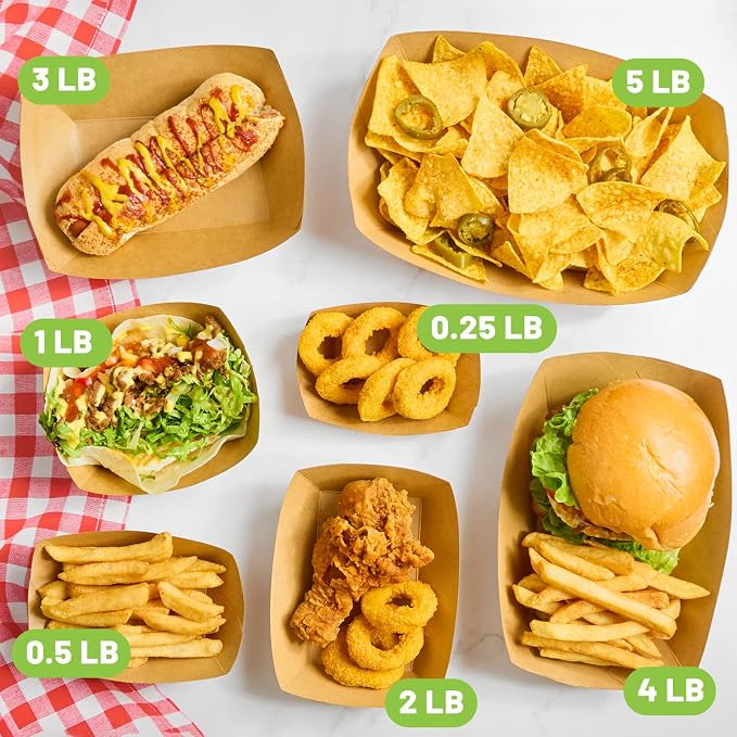 ZORRITA Large Paper Food Trays, 4 LB, 100 Pack, Disposable | Kraft Food Boats - Image 6