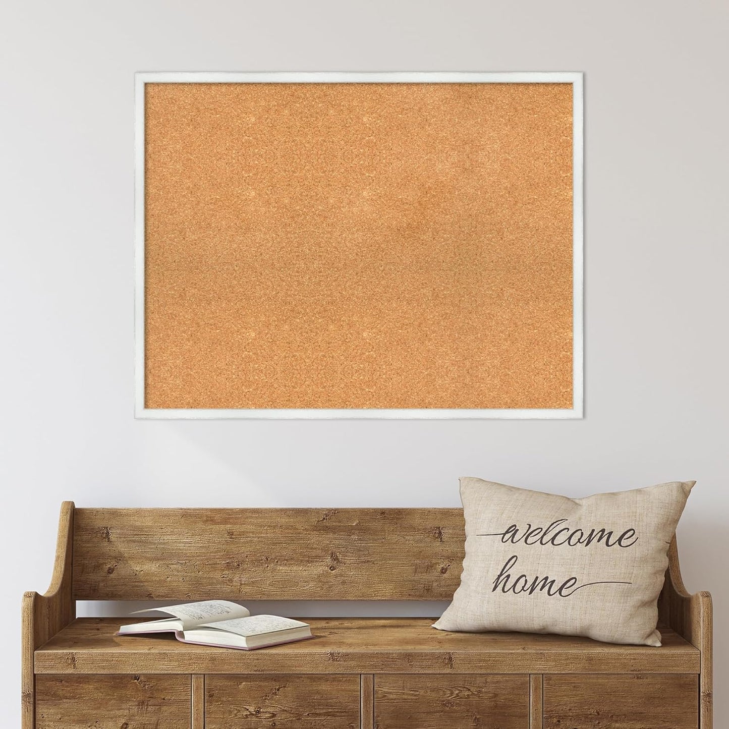 Amanti Art Natural Cork Board for Wall, 27x35 Vision Board with White Frame, Large Corkboard Office Decor for Home Organization, Country Rustic Corkboard Pinboard to Display Items for Home