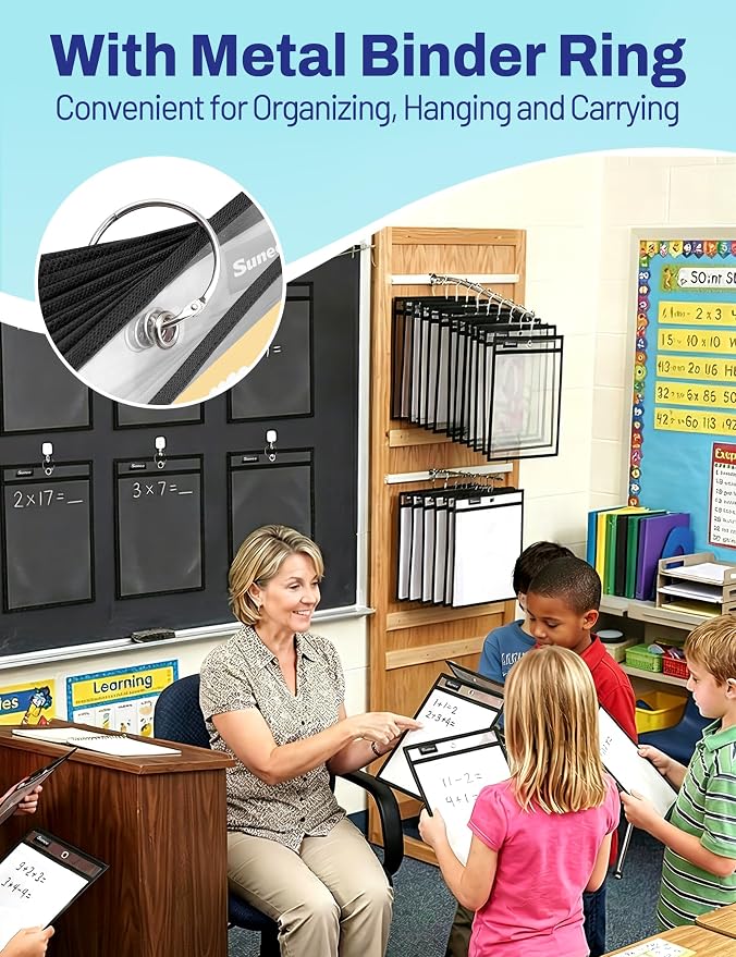 SUNEE 100 Packs Oversized Reusable Dry Erase Pocket Sleeves - Image 6