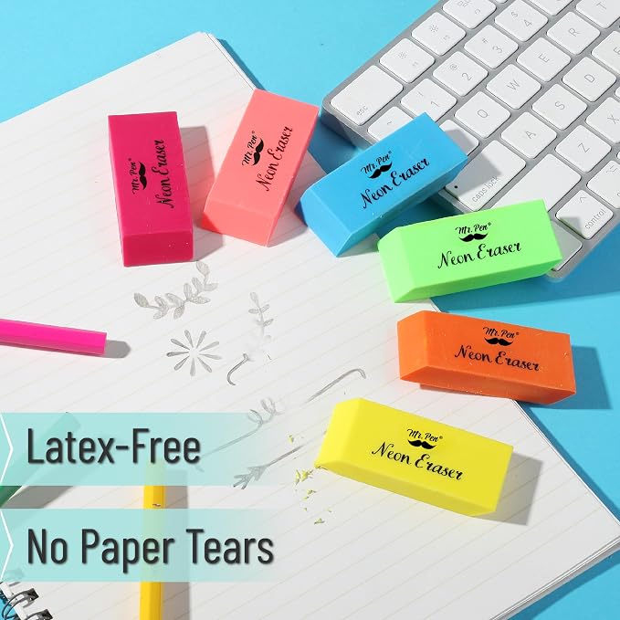 Mr. Pen- Pencil Eraser, 48 Pack, Neon Colors | Large Latex Free Block Erasers - Image 5