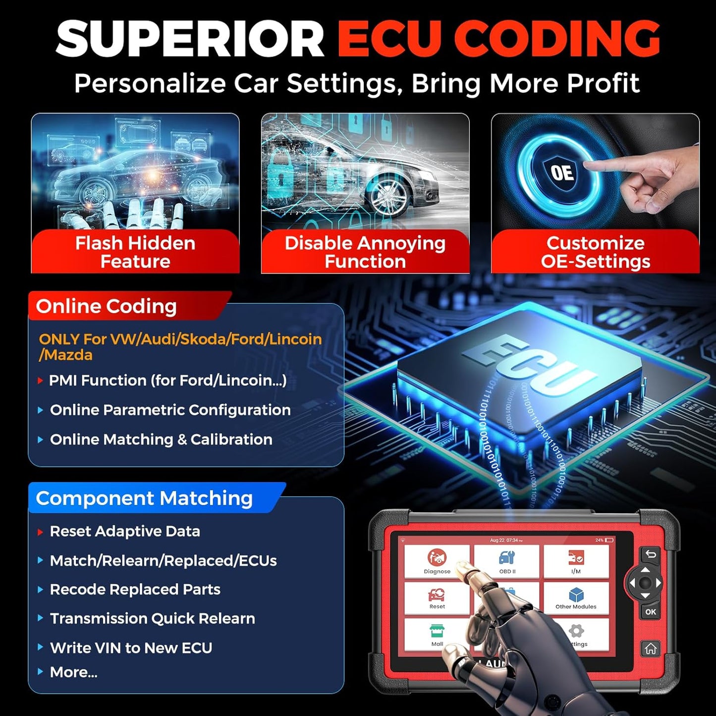 LAUNCH X431 CRP919E OBD2 Scanner, 2025 Bidirectional Scan Tool as CRP919EBT, CANFD & DoIP, ECU Coding, 35+ Service, Active Tests, All System Diagnosis, FCA Autoauth, BST360 & TPMS, 2 Year Update