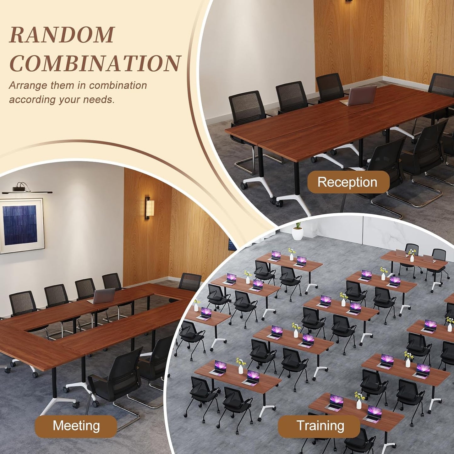 Folding Conference Room Table, Modern Conference Tables with Wheels, Large Rectangular Mobile Training Tables for Office Classroom, Foldable Modular Boardroom Seminar Table (8pack L70.9in)