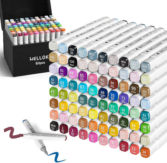 Alcohol Markers, 60 Dual Tip Permanent Art Markers for Coloring, Illustrations, and Sketching, Includes Case for Easy Storage, Alcohol, Based Ink Ideal for Book Painting and Card Making