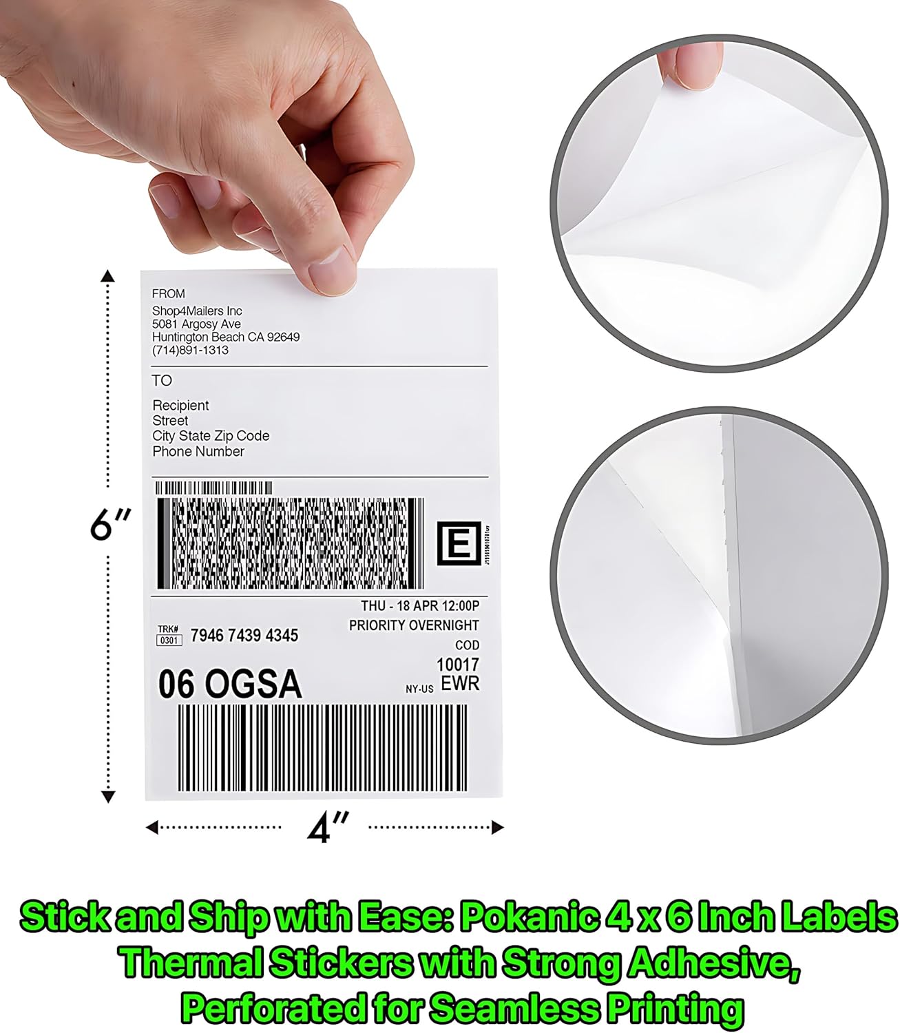 Roll 4 x 6 inch - 1000 Thermal Labels Direct White Strong Adhesive Perforated Postage Shipping Printer Compatible with Zebra SNBC Epson Rollo (1000 Labels, 2 Rolls)