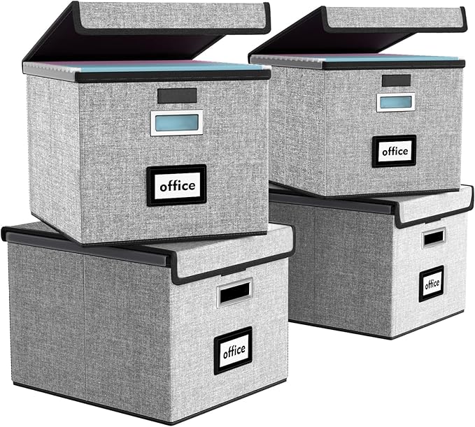 Portable File Organizer Boxes Set of 4, Large Linen Hanging Office Document by Huolewa