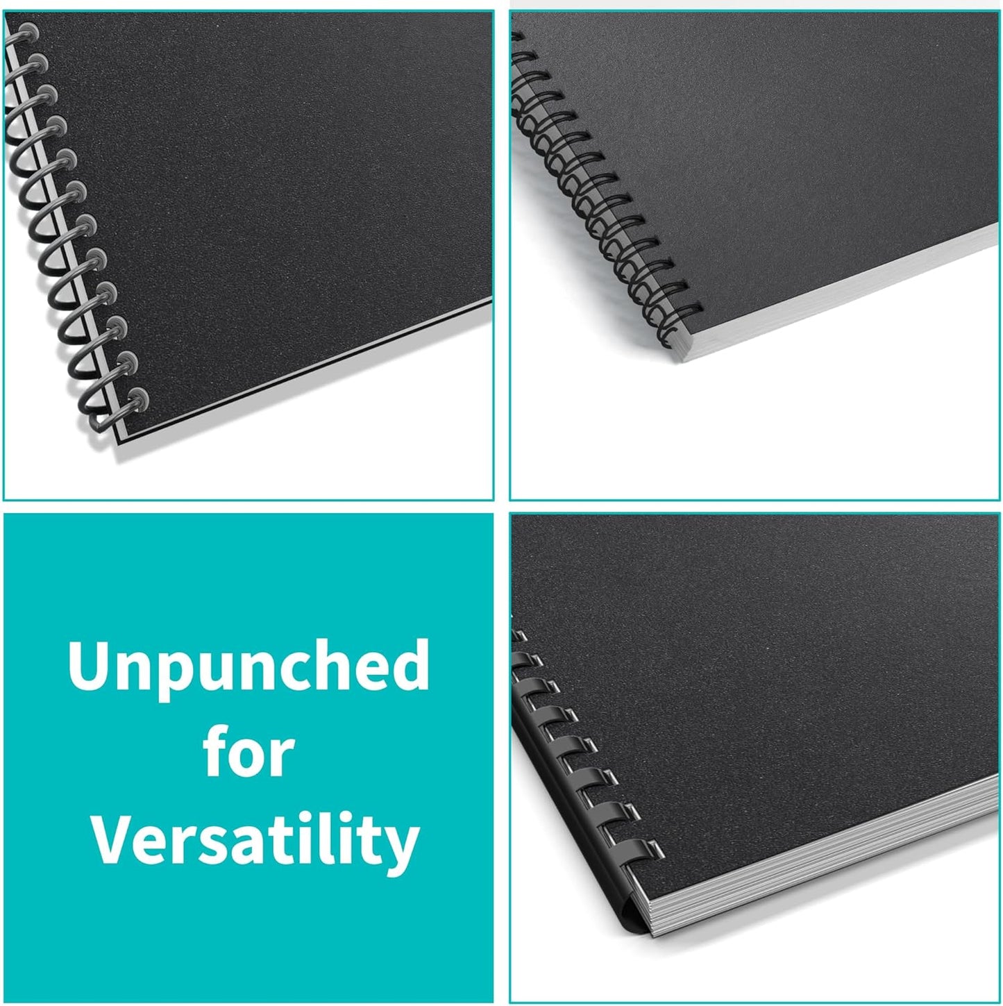 Binditek 200 Pack 16 Mil Sand-Textured Polycover, Midweight Binding Front and Back Covers, Lightly Sanded Finish, 8-1/2" x 11", Square Corners, Un-Punched, Black