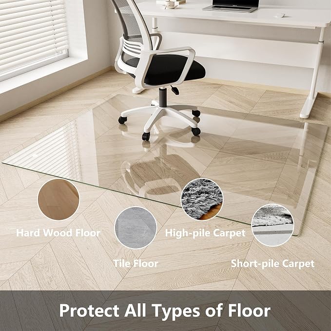 Koonmi Chair Mat for Carpet, Tempered Glass 48"x60" Office Chair Mat, Glass - Image 4
