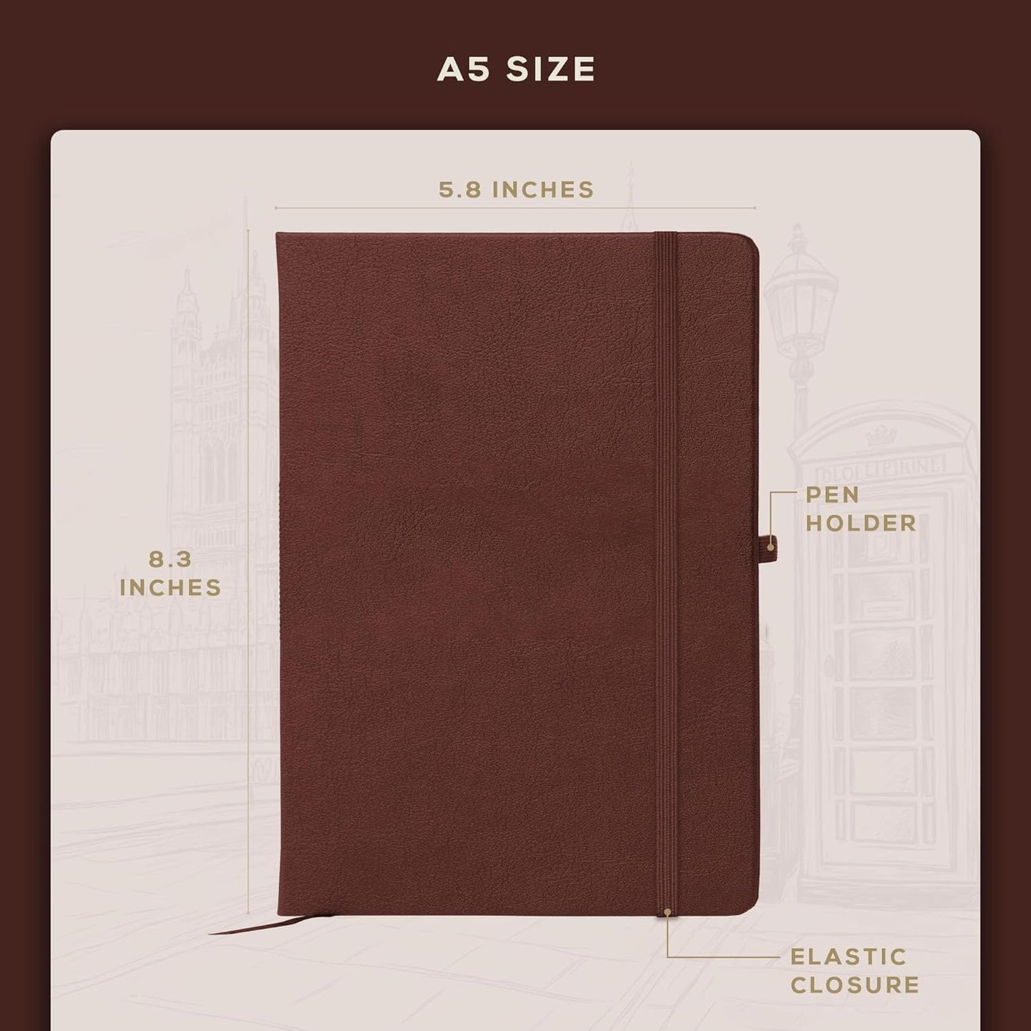 BEECHMORE BOOKS Graph Paper Notebook - Regular, Brown | Premium Square Grid Math & Science Journal | 5.75" x 8.25" Hardcover Vegan Leather | Thick 120gsm Cream Graph Paper | Gift Box for Men & Women