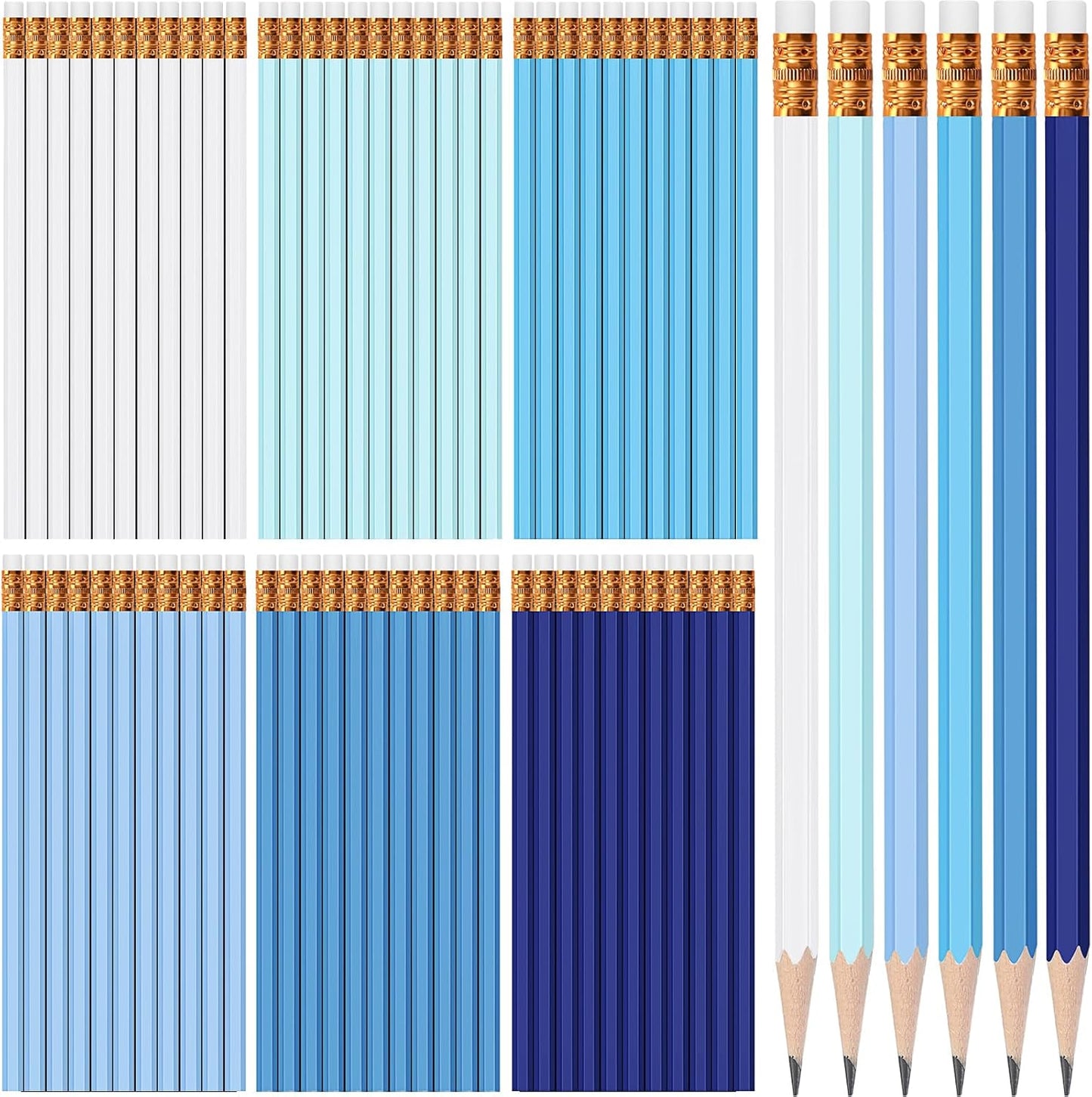 TecUnite 120 Pcs #2 HB Pencils with Eraser No 2 Unsharpened Wooden Hexagonal Pencils for Adults Gifts for School Exam art Learning Office Sketching(Blue Green Series)