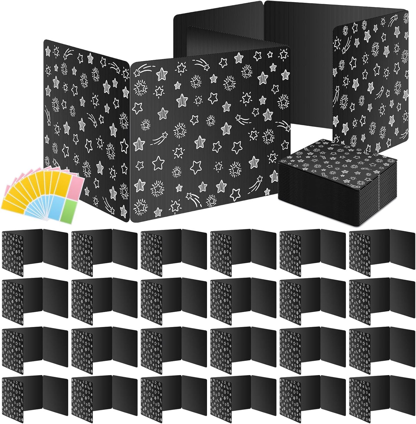 Black 24-Pack Desk Dividers for Students, Waterproof Plastic Study Carrel Divider, Durable Testing Dividers for Classroom Teacher Supplies, Easy to Clean Privacy Shield Folder Boards for Student Desk