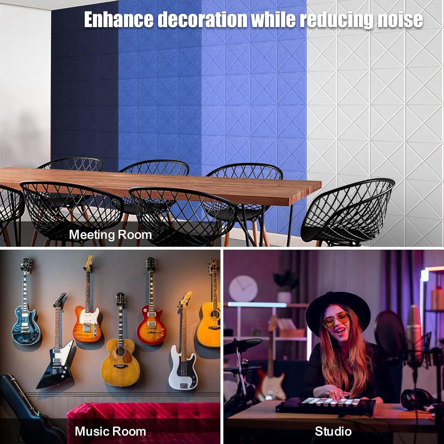 Sonicism 12 Pack X-Lined Acoustic Panels with Self-Adhesive, 12"X 12"X 0.4" Sound Proof Foam Panels, Decorative Soundproof Wall Panels, Sound Absorbing Tile for Home & Offices, Dark Blue