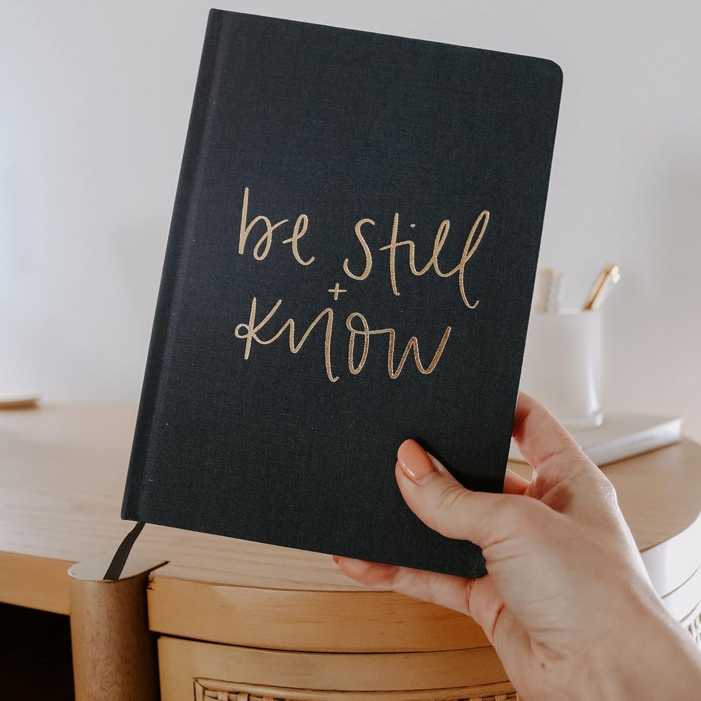 Sweet Water Decor Be Still and Know Notebook for Women - Bible Study Notes Journal, Church Notes Journal with Ribbon Bookmark - 100 Ruled Pages for Writing, Diary with Fabric Inspirational Cover