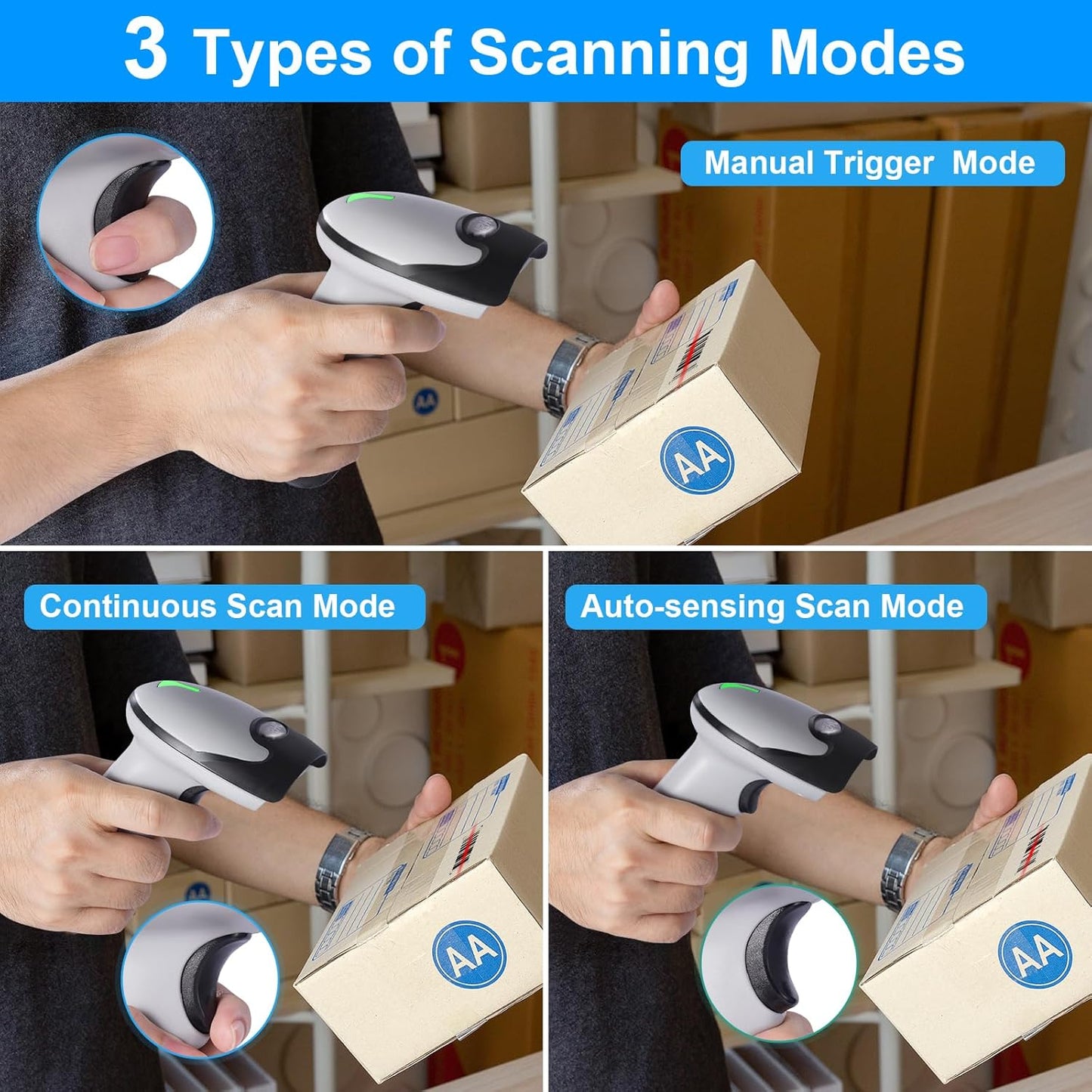 Barcode Scanner with Stand, JRHC Wireless 1D Laser Bar Code Scanners 2.4G Wireless & USB Wired Connection Plug and Play Handheld Bar Code Reader