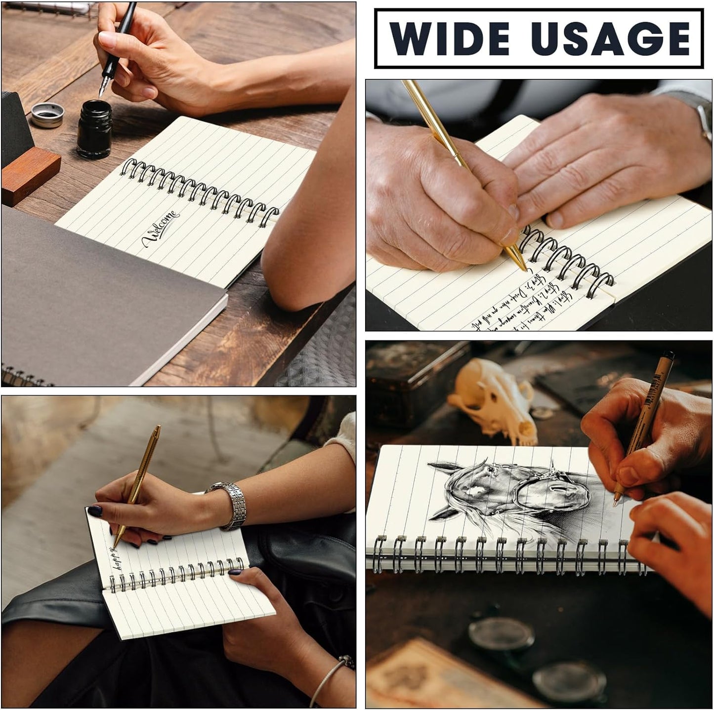 Jutom 6 Pcs Small Spiral Notebooks Memo Pads 3x5 Bulk Small Pocket Notebooks Mini Notepads with Lined Pages Mini Journals for Office Back to School Work Writing Supplies, 120 Pages (Black)